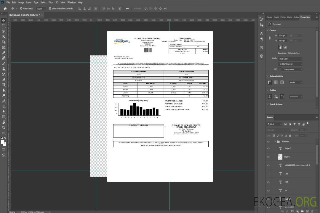 USA Ohio Village de Jackson Center Public Power modèle de facture de services publics aux formats Word et PDF template